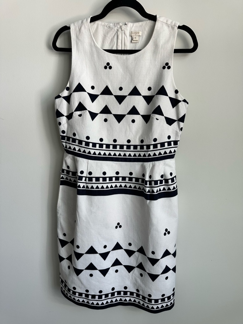 J.Crew Sleeveless Sheath Dress Size 6 Black White Geometric Print Career Chic